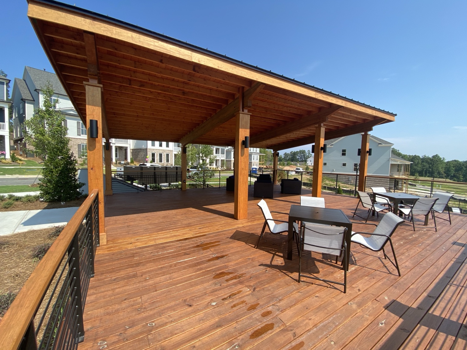 Completed elevated covered pavilion overlooking the Inwood pool